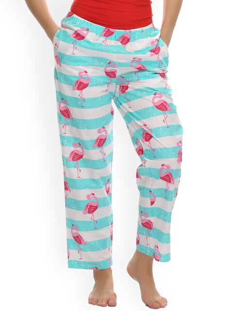 

Clovia White & Sea Green Printed Pyjamas NS0551P11S
