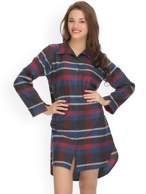 

Clovia Blue Checked Sleep Shirt NS0522P08