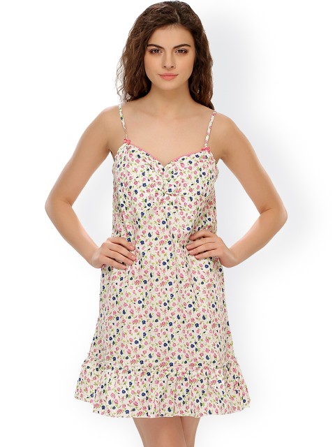 

Clovia White & Pink Floral Print Nightdress NS0392P22S
