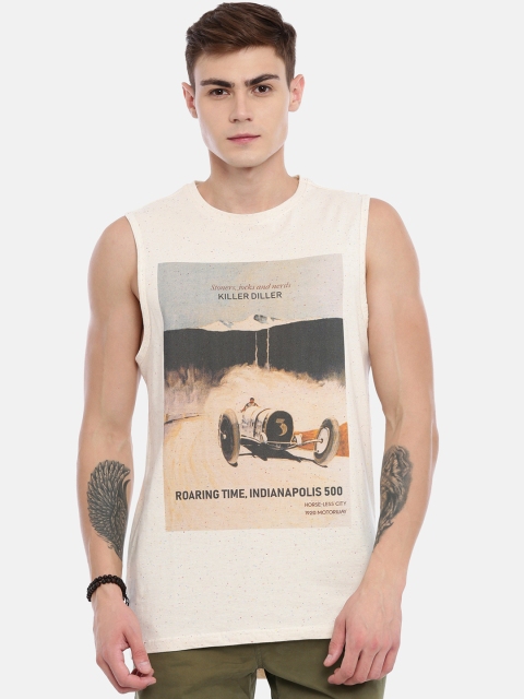 

Breakbounce Men Beige Printed Round Neck T-shirt