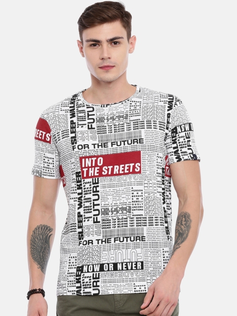 

Breakbounce Men White Printed Round Neck Pure Cotton T-shirt