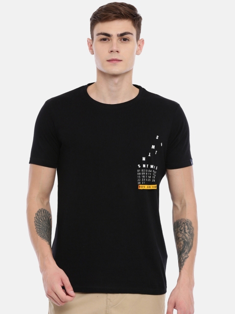 

Breakbounce Men Black Printed Round Neck Pure Cotton T-shirt