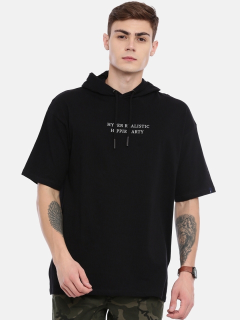 

Breakbounce Men Black Printed Hood T-shirt