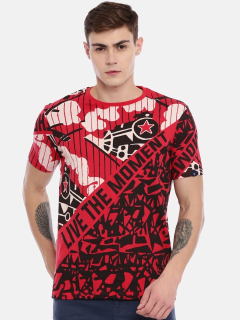

Breakbounce Men Red Black Printed Round Neck Pure Cotton T-shirt