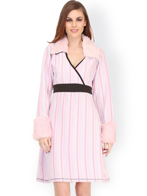 

Clovia Pink Striped Nightdress NS0577P22S