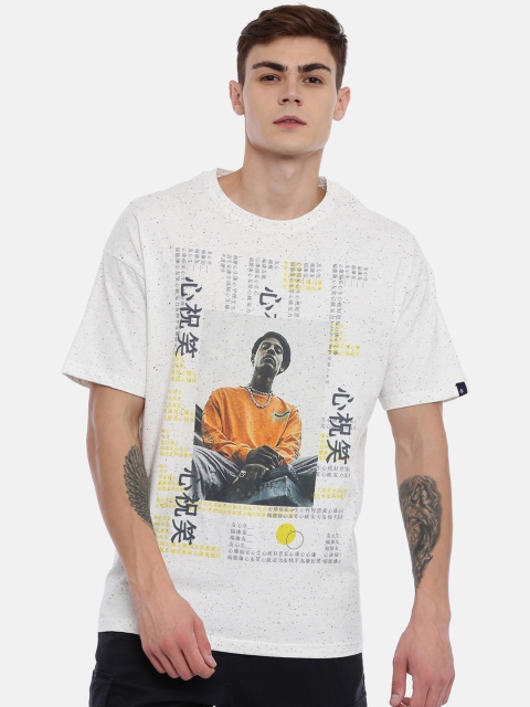 

Breakbounce Men White Printed Round Neck T-shirt