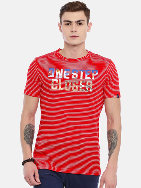

Breakbounce Men Red Printed Round Neck Pure Cotton T-shirt