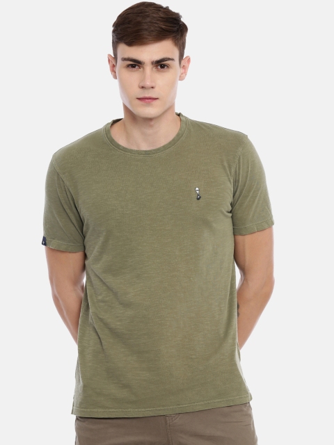 

Breakbounce Men Olive Green Solid Round Neck T-shirt