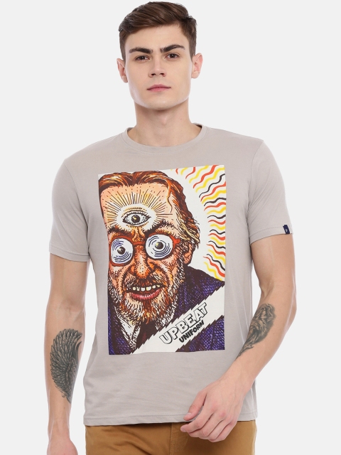 

Breakbounce Men Grey Printed Round Neck Pure Cotton T-shirt