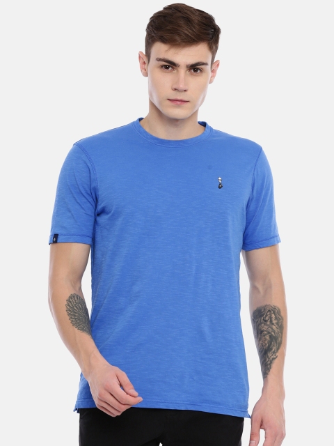 

Breakbounce Men Blue Solid Round Neck Pure Cotton T-shirt