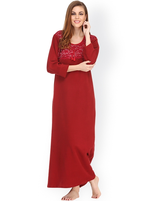 

Clovia Maroon Maxi Nightdress NS0571P09O