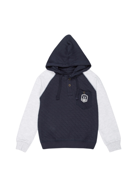 

Cherokee Boys Navy Blue & Grey Melange Self Checked Hooded Sweatshirt