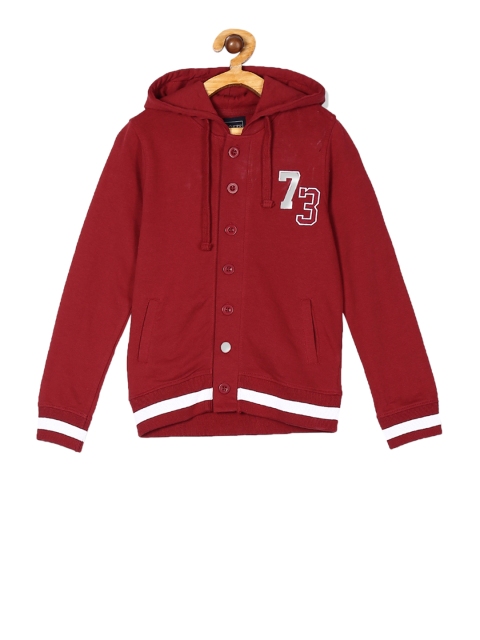 

Cherokee Boys Maroon Solid Hooded Sweatshirt with Embroidery