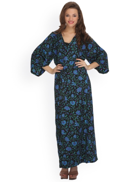 

Clovia Black Printed Maxi Robe NS0550P13