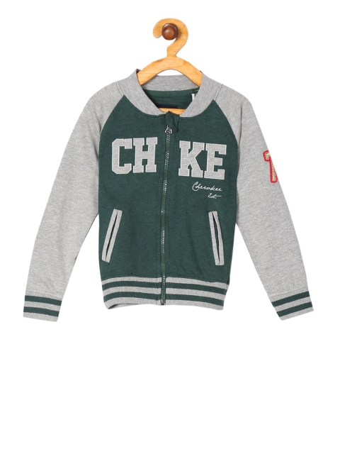 

Cherokee Boys Green & Grey Melange Embroidered Varsity Sweatshirt With Applique Detailing