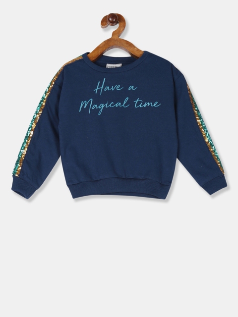 

Cherokee Girls Navy Blue Printed Sweatshirt With Sequin Detail