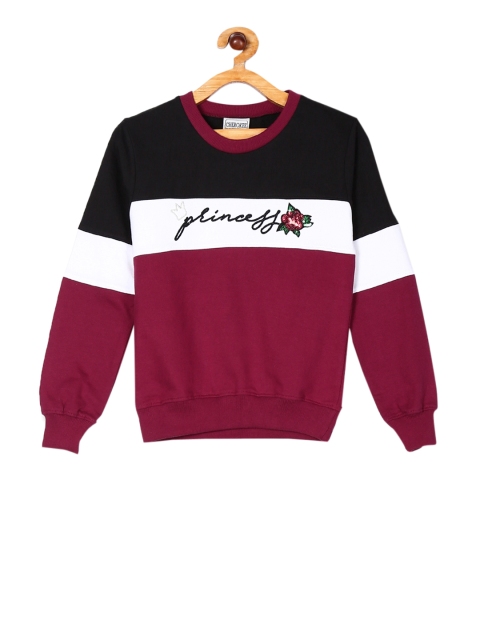 

Cherokee Girls Maroon & Black Colourblocked Sweatshirt with Embellishment