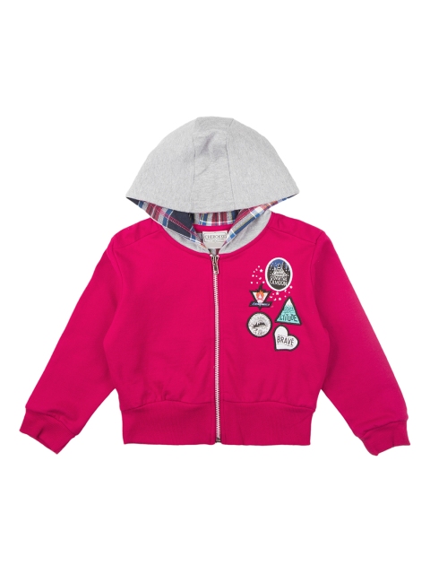 

Cherokee Girls Fuchsia Pink & Grey Colourblocked Hooded Sweatshirt