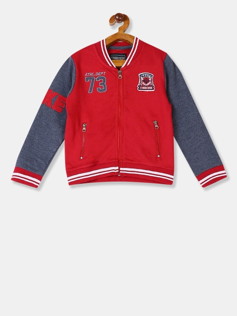 

Cherokee Boys Red Solid Varsity Sweatshirt With Applique Detailing