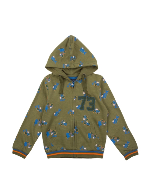 

Cherokee Boys Olive Green & Blue Printed Hooded Sweatshirt