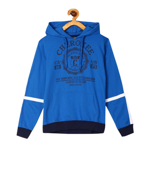 

Cherokee Boys Blue & Black Printed Hooded Sweatshirt