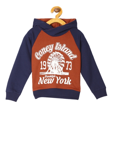 

Cherokee Boys Brown & Blue Printed Hooded Sweatshirt