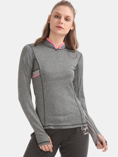 

Sugr Women Grey Melange Solid Sweatshirt With Thumb Hole Sleeves