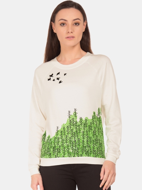 

Sugr Women White & Green Printed Sweatshirt