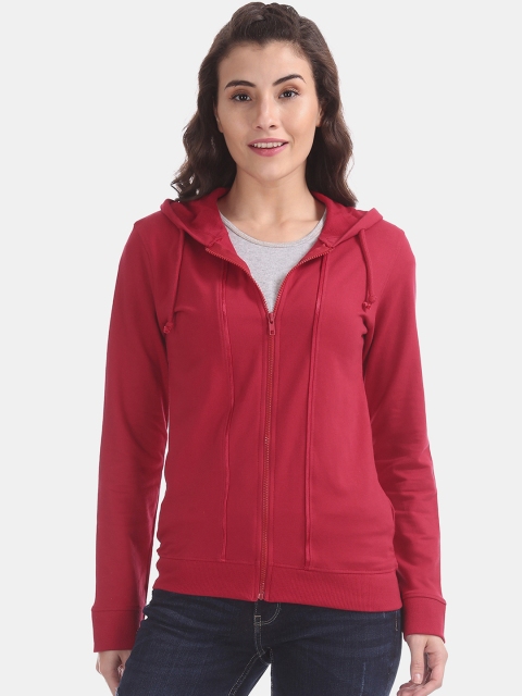

Sugr Women Red Solid Hooded Sweatshirt