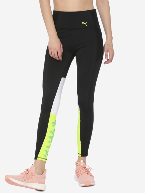 

Puma Women Black & Yellow Colourblocked Feel It 7/8 Tights