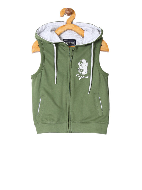 

Cherokee Boys Green Solid Hooded Sweatshirt