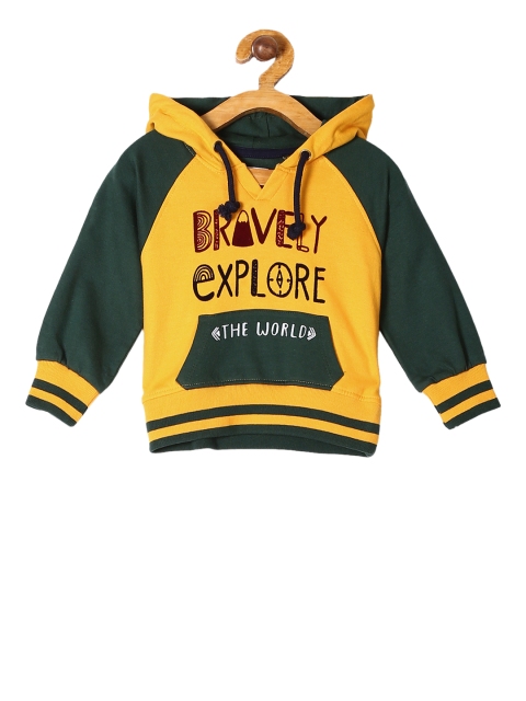 

Donuts Boys Yellow & Olive Green Colourblocked Hooded Sweatshirt