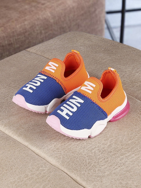 

Walktrendy Unisex Kids Blue & Orange Colourblocked Slip-On Sneakers