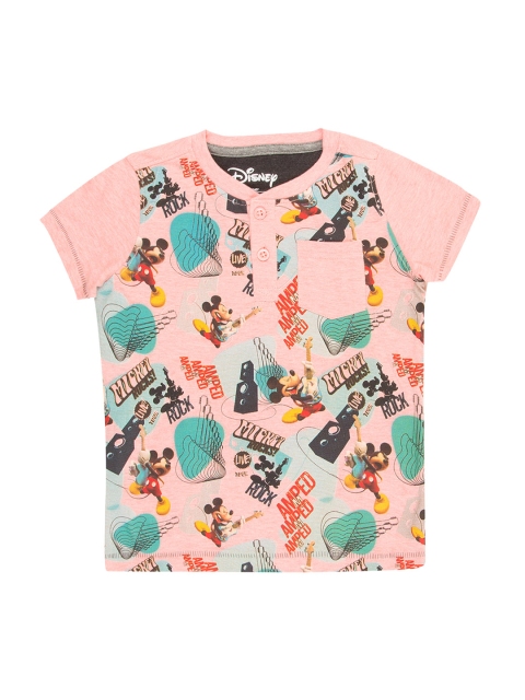 

Colt Boys Peach-Coloured Mickey Mouse Printed Henley Neck T-shirt