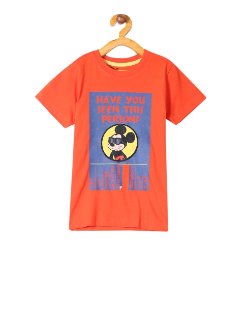 

Colt Boys Orange Mickey Mouse Printed Round Neck T-shirt
