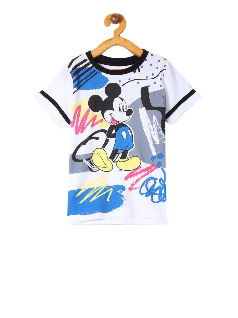 

Colt Boys White Mickey Mouse Printed Round Neck Cotton T-shirt