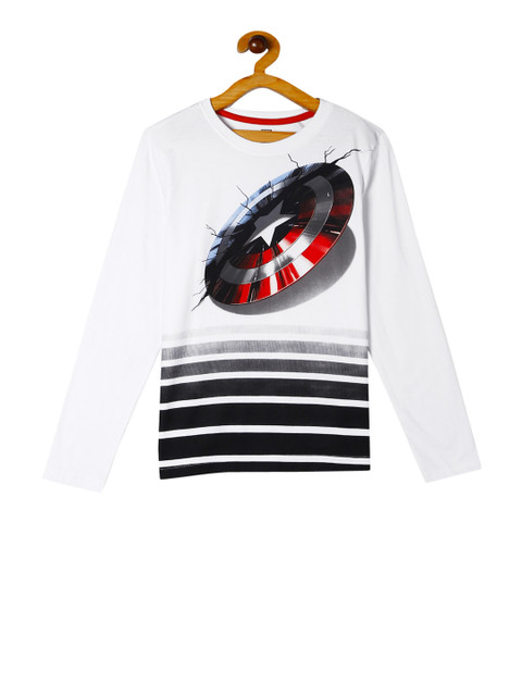 

Colt Boys White Captain America Print Round Neck T-shirt