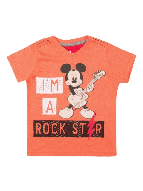 

Colt Boys Orange Mickey Mouse Printed Round Neck T-shirt