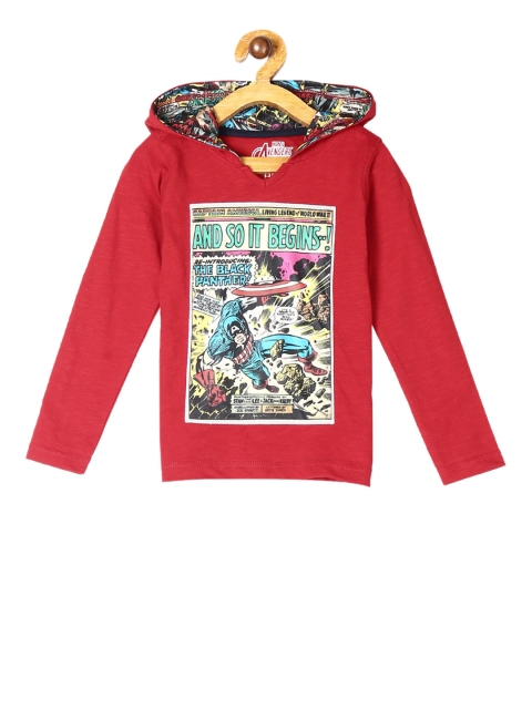 

Colt Boys Red Captain America Print Hooded Pure Cotton T-shirt