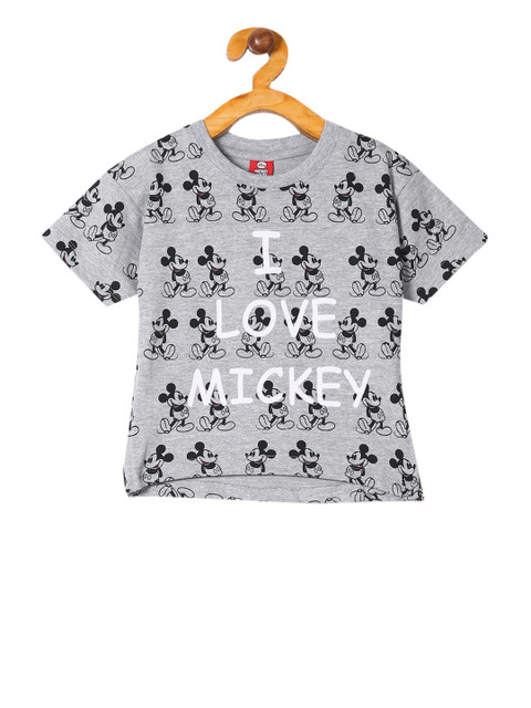 

Colt Girls Grey Mickey Mouse Printed Round Neck T-shirt
