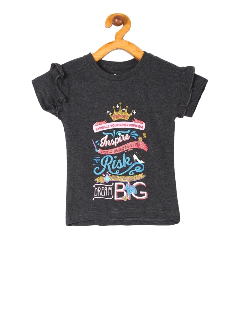 

Colt Girls Charcoal Grey Printed Round Neck T-shirt
