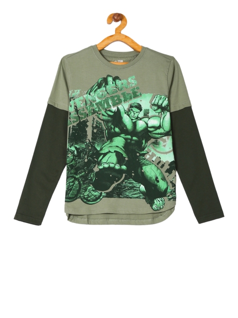 

Colt Boys Olive Green Hulk Printed Round Neck Pure Cotton T-shirt