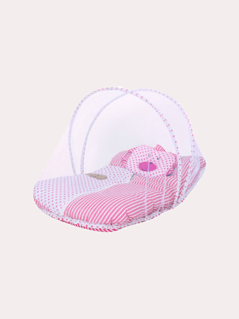 

Superminis Infants White & Pink Printed Cotton Bedding Set with Mosquito Net
