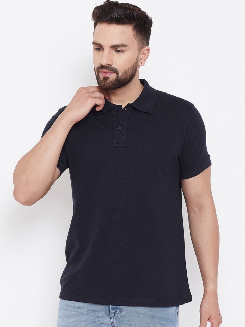 

wesquare Men Navy Blue Solid Polo Collar T-shirt