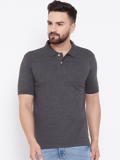 

wesquare Men Charcoal Grey Solid Polo Collar T-shirt