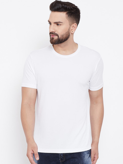 

wesquare Men White Solid Round Neck T-shirt