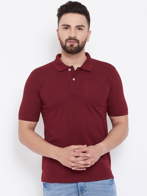 

wesquare Men Maroon Solid Polo Collar T-shirt