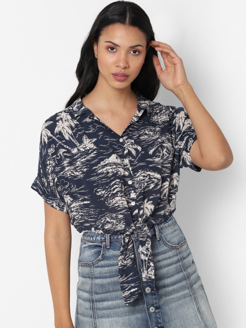 

AMERICAN EAGLE OUTFITTERS Women Navy Blue Printed Top