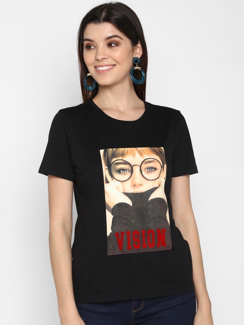 

Mode by Red Tape Women Black Printed Round Neck T-shirt