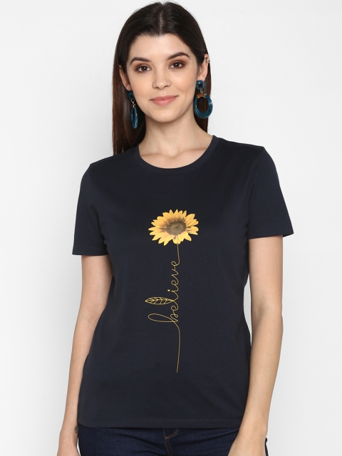 

Mode by Red Tape Women Navy Blue Printed Round Neck T-shirt